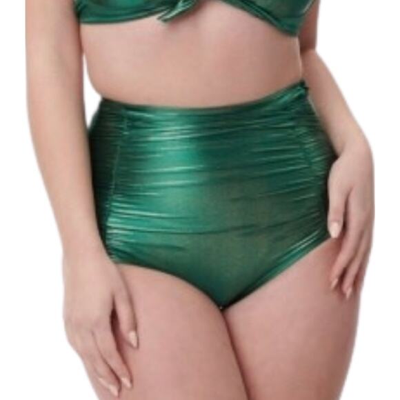 Unique Vintage Emerald Metallic Monroe High Waist Bikini Bottom 2X 18 NWOT - Picture 1 of 4